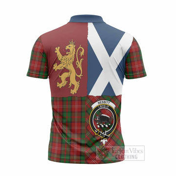 Nesbitt (Nisbet) Crest Tartan Zipper Polo Shirt with Lion Rampant Saltire Style