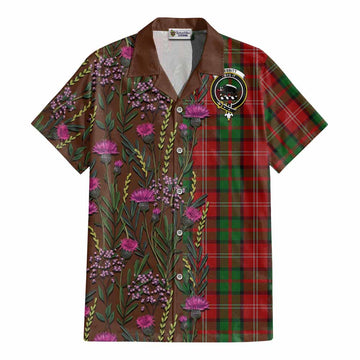Nesbitt (Nisbet) Family Crest Tartan Cotton Hawaiian Shirt Scottish Thistle Flower Pattern Half Style - Tartan Vibes Clothing