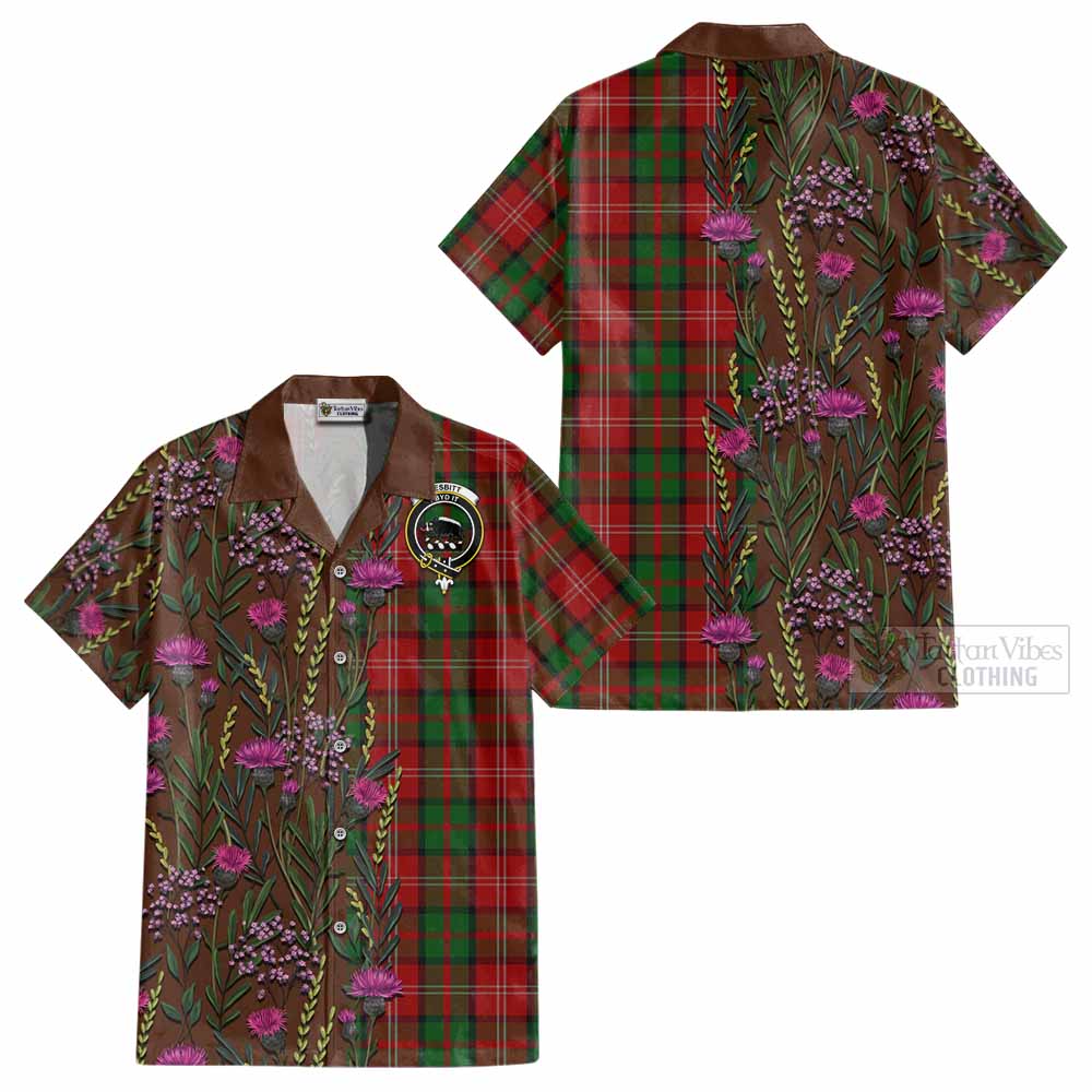 Nesbitt (Nisbet) Family Crest Tartan Cotton Hawaiian Shirt Scottish Thistle Flower Pattern Half Style - Tartan Vibes Clothing
