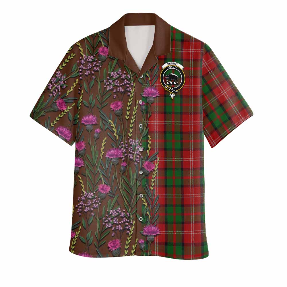 Nesbitt (Nisbet) Family Crest Tartan Hawaiian Shirt Scottish Thistle Flower Pattern Half Style - Tartan Vibes Clothing