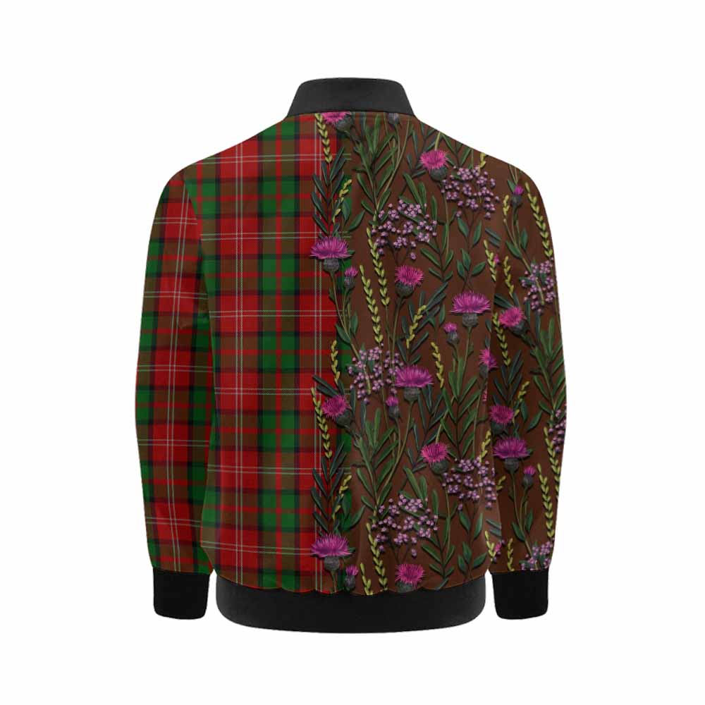 Nesbitt (Nisbet) Family Crest Tartan Kid Bomber Jacket Scottish Thistle Flower Pattern Half Style - Tartan Vibes Clothing