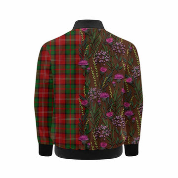 Nesbitt (Nisbet) Family Crest Tartan Kid Bomber Jacket Scottish Thistle Flower Pattern Half Style