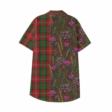 Nesbitt (Nisbet) Family Crest Tartan Kid Hawaiian Shirt Scottish Thistle Flower Pattern Half Style