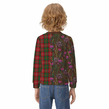 Nesbitt (Nisbet) Family Crest Tartan Kid Knitted Sweatshirt Scottish Thistle Flower Pattern Half Style