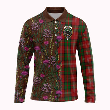 Nesbitt (Nisbet) Family Crest Tartan Long Sleeve Polo Shirt Scottish Thistle Flower Pattern Half Style