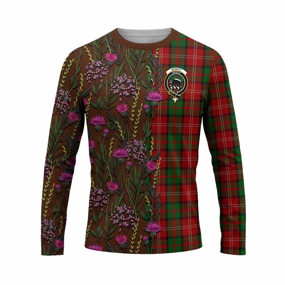 Nesbitt (Nisbet) Family Crest Tartan Long Sleeve T-Shirt Scottish Thistle Flower Pattern Half Style - Tartan Vibes Clothing