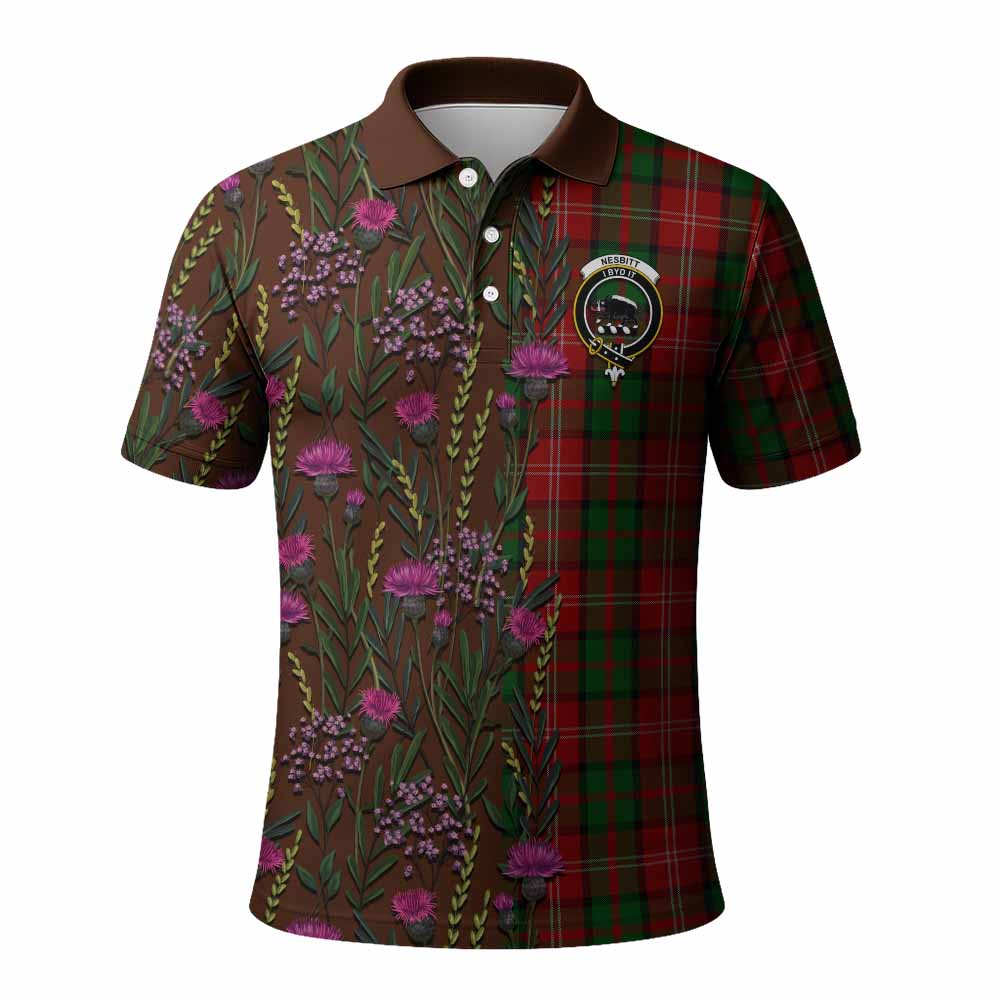 Nesbitt (Nisbet) Family Crest Tartan Polo Shirt Scottish Thistle Flower Pattern Half Style - Tartan Vibes Clothing