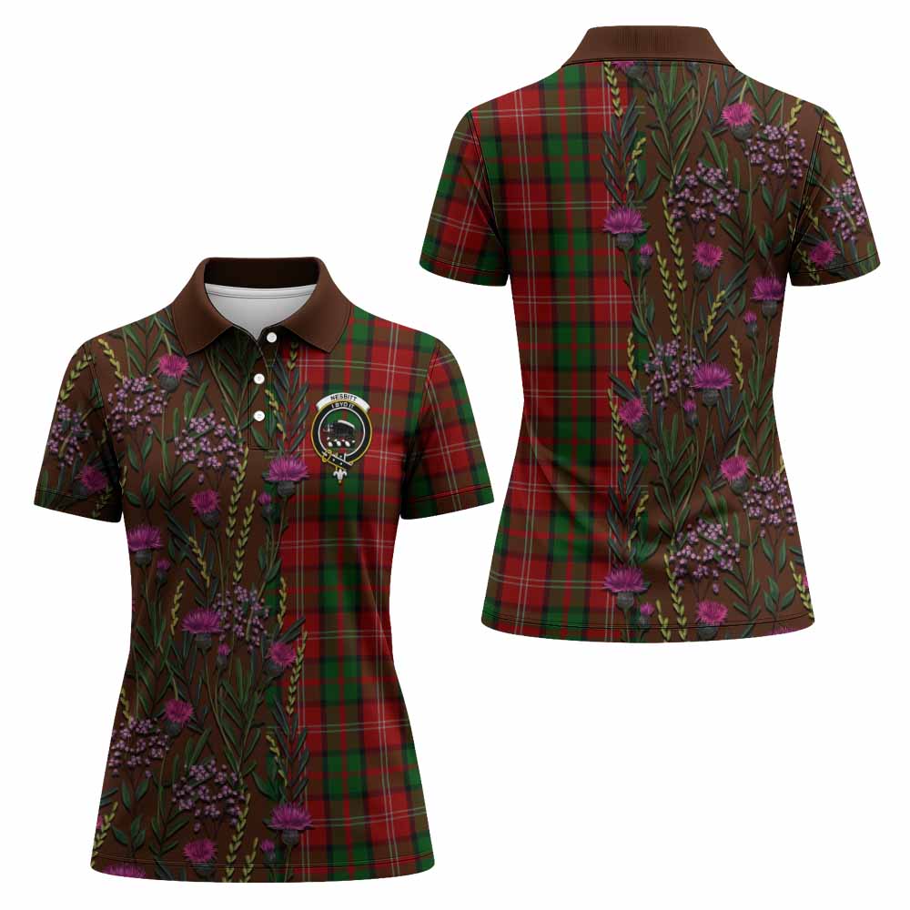 Nesbitt (Nisbet) Family Crest Tartan Women Polo Shirt Scottish Thistle Flower Pattern Half Style - Tartan Vibes Clothing
