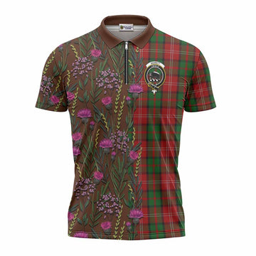 Nesbitt (Nisbet) Family Crest Tartan Zipper Polo Shirt Scottish Thistle Flower Pattern Half Style