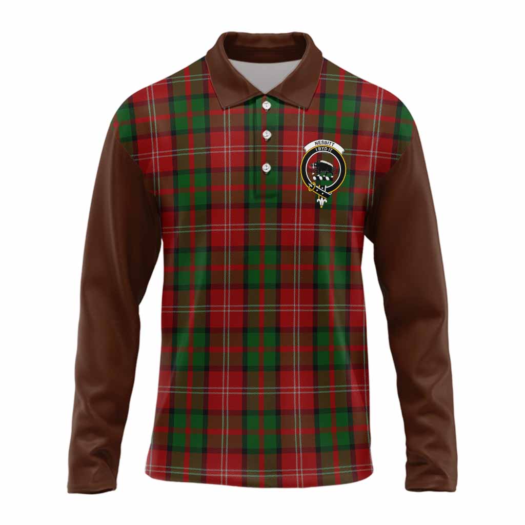 Nesbitt (Nisbet) Tartan Accent Long Sleeve Polo Shirt with Family Crest