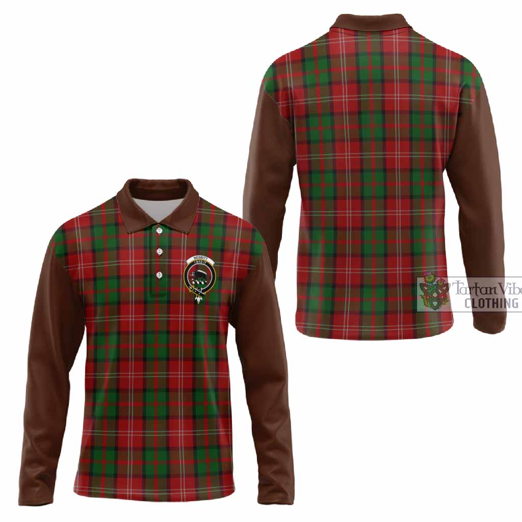 Nesbitt (Nisbet) Tartan Accent Long Sleeve Polo Shirt with Family Crest