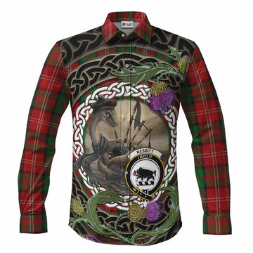 Nesbitt (Nisbet) Tartan Crest Bagpipe Nessie Long Sleeve Button Shirts Scottish Loch Ness Monster Celtic Thistle