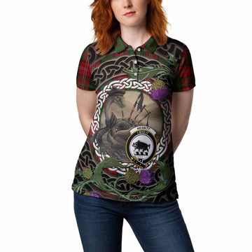 Nesbitt (Nisbet) Tartan Crest Bagpipe Nessie Women Polo Shirt Scottish Loch Ness Monster Celtic Thistle