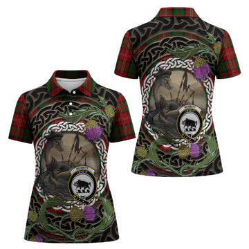 Nesbitt (Nisbet) Tartan Crest Bagpipe Nessie Women Polo Shirt Scottish Loch Ness Monster Celtic Thistle