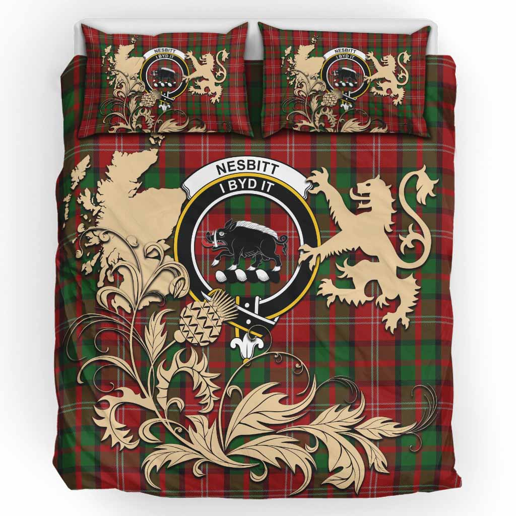 Nesbitt (Nisbet) Tartan Crest Bedding Set with Scottish Iconic Symbols 