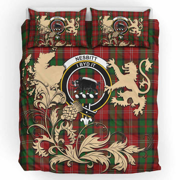 Nesbitt (Nisbet) Tartan Crest Bedding Set with Scottish Iconic Symbols 