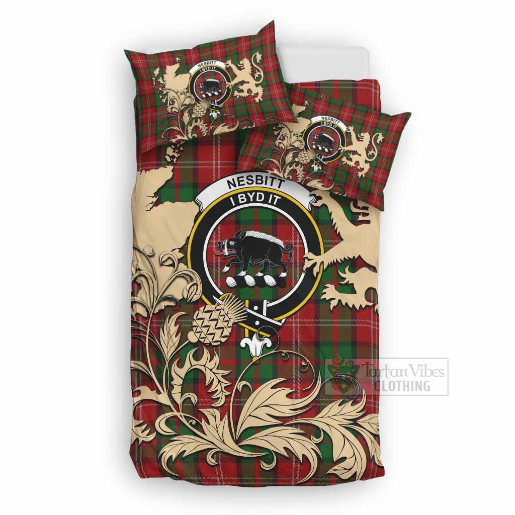 Nesbitt (Nisbet) Tartan Crest Bedding Set with Scottish Iconic Symbols 