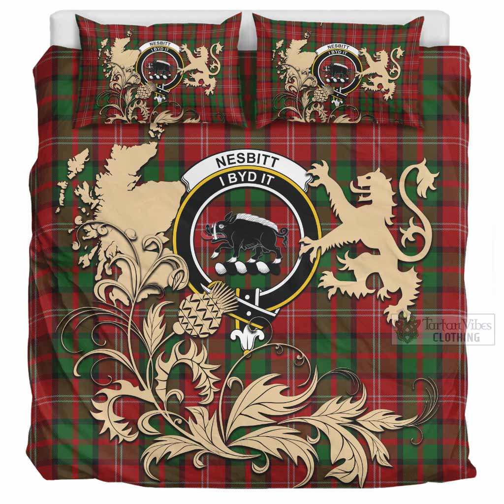 Nesbitt (Nisbet) Tartan Crest Bedding Set with Scottish Iconic Symbols 