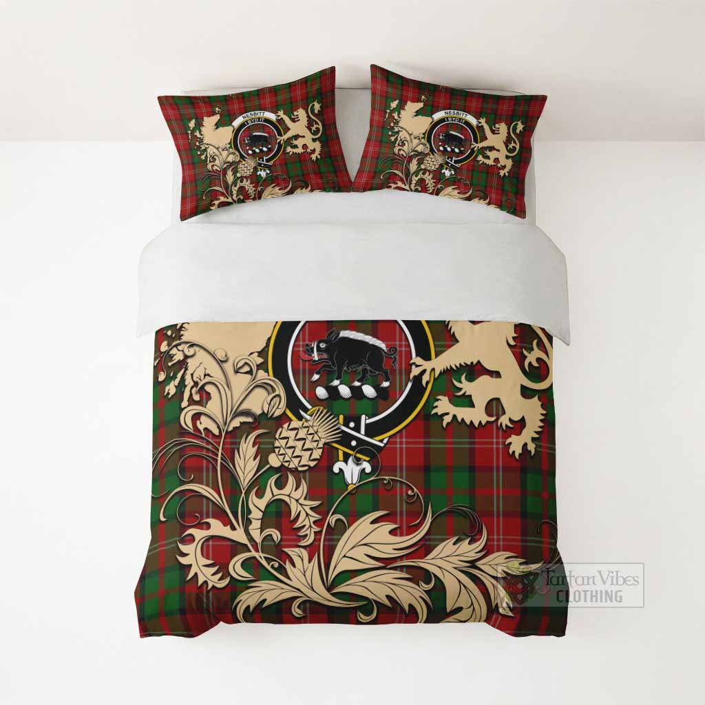 Nesbitt (Nisbet) Tartan Crest Bedding Set with Scottish Iconic Symbols 