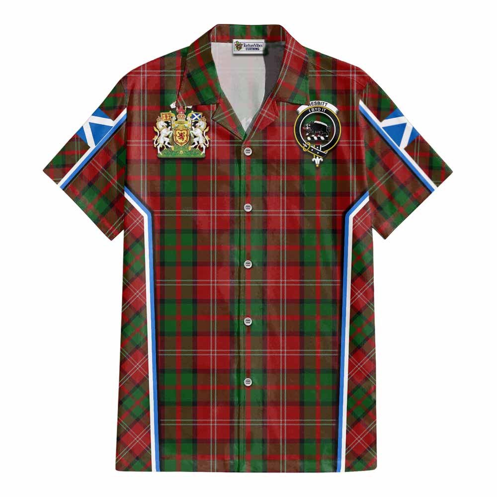 Nesbitt (Nisbet) Tartan Crest Cotton Hawaiian Shirt Scotland Coat of Arm Flag Style - Tartan Vibes Clothing