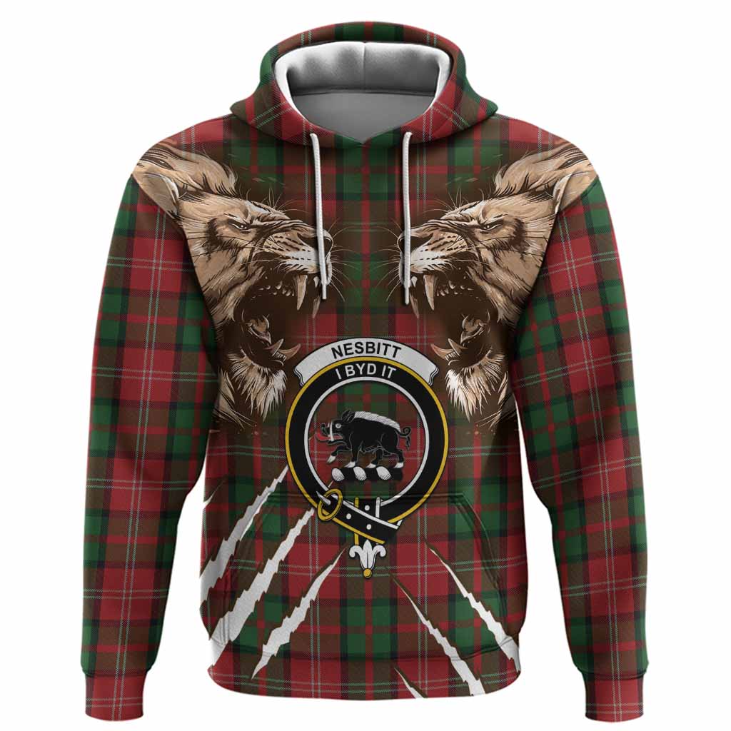 Nesbitt (Nisbet) Tartan Crest Hoodie Ferocious Lion Style