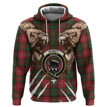 Nesbitt (Nisbet) Tartan Crest Hoodie Ferocious Lion Style