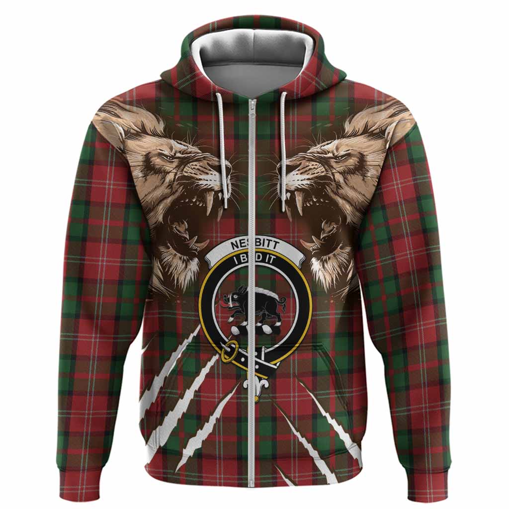 Nesbitt (Nisbet) Tartan Crest Hoodie Ferocious Lion Style