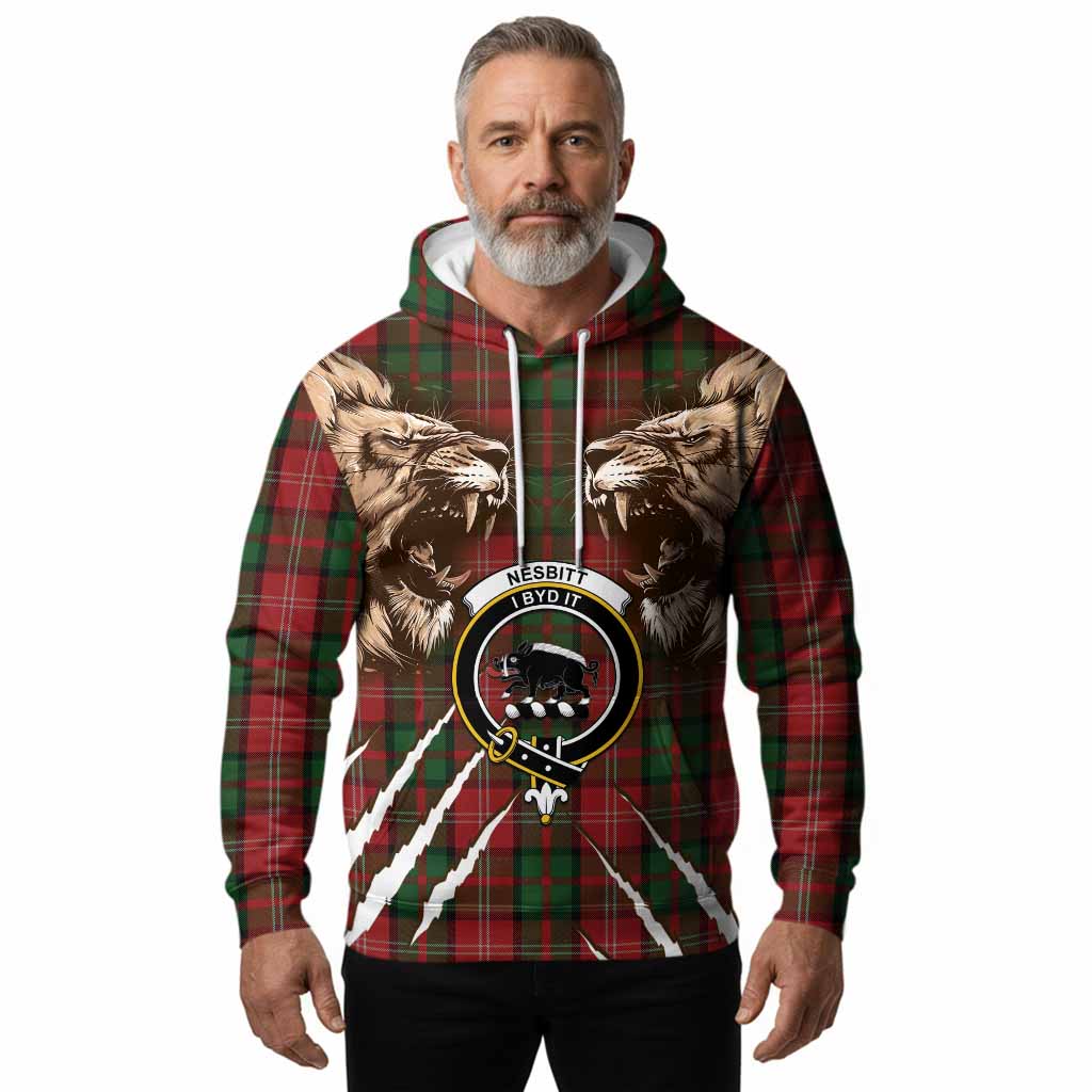 Nesbitt (Nisbet) Tartan Crest Hoodie Ferocious Lion Style
