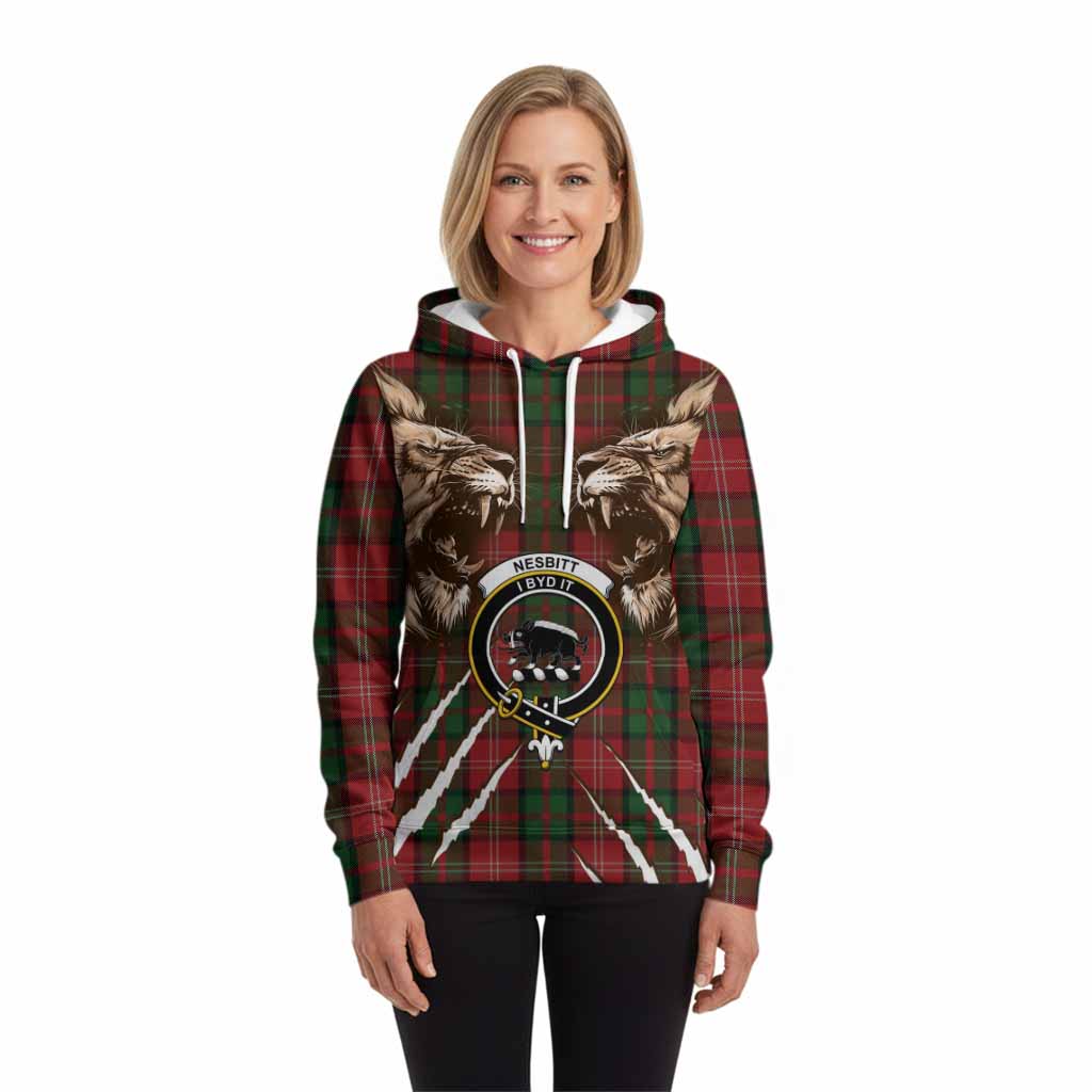 Nesbitt (Nisbet) Tartan Crest Hoodie Ferocious Lion Style