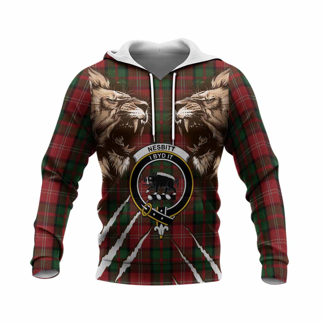 Nesbitt (Nisbet) Tartan Crest Knitted Hoodie Ferocious Lion Style