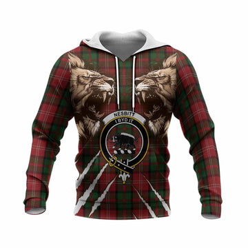 Nesbitt (Nisbet) Tartan Crest Knitted Hoodie Ferocious Lion Style