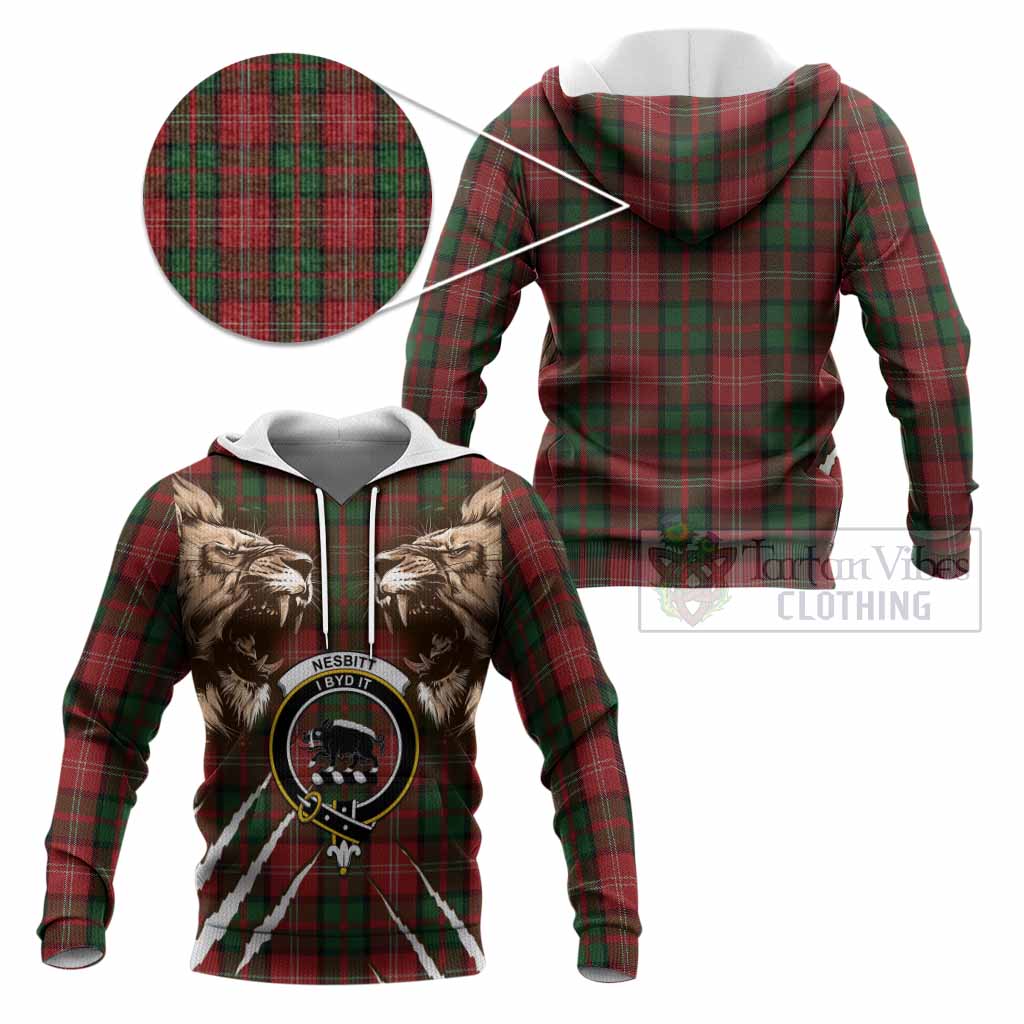 Nesbitt (Nisbet) Tartan Crest Knitted Hoodie Ferocious Lion Style