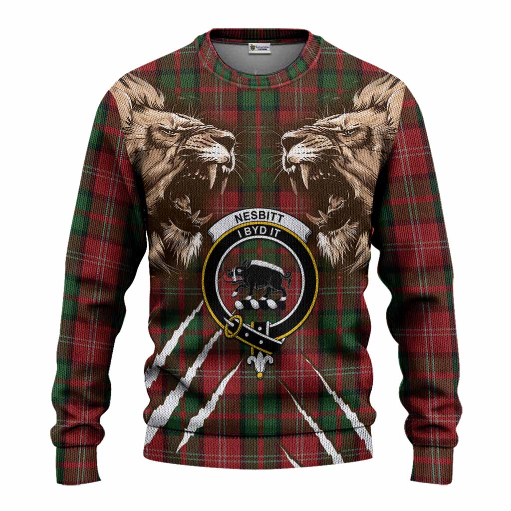 Nesbitt (Nisbet) Tartan Crest Knitted Sweater Ferocious Lion Style