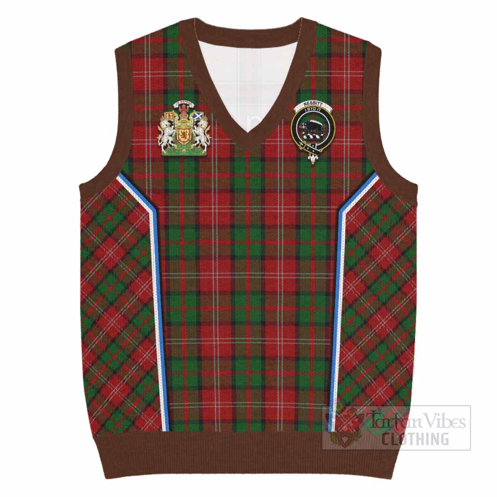 Nesbitt (Nisbet) Tartan Crest Knitted V-Neck Vest Scotland Coat of Arm Flag Style - Tartan Vibes Clothing