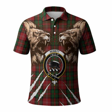 Nesbitt (Nisbet) Tartan Crest Polo Shirt Ferocious Lion Style