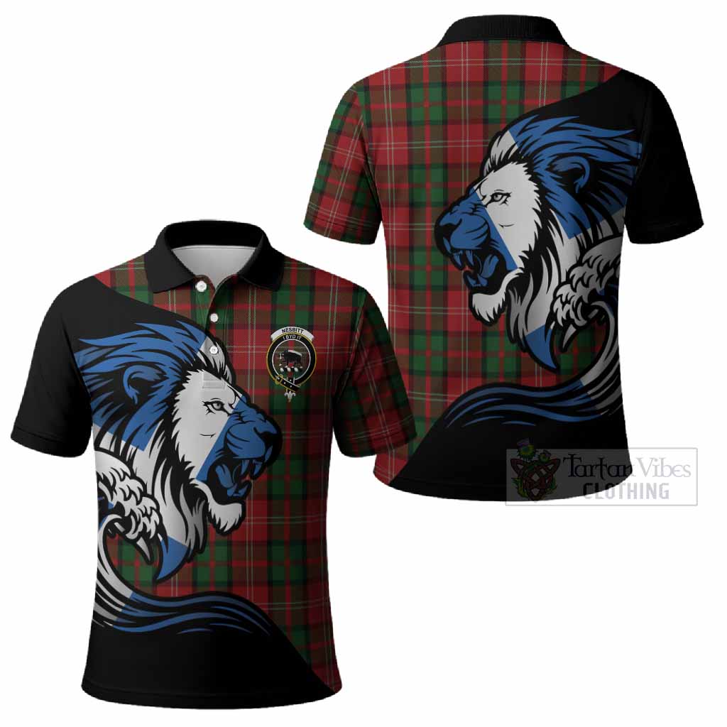 Nesbitt (Nisbet) Tartan Crest Polo Shirt Scottish Golden Lions Wave Flow