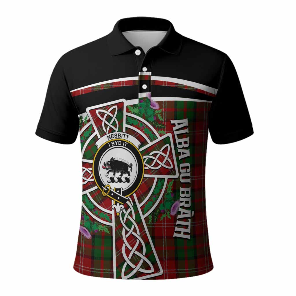 Nesbitt (Nisbet) Tartan Crest Polo Shirt Scottish Thistle Celtic Cross Alba Gu Brath