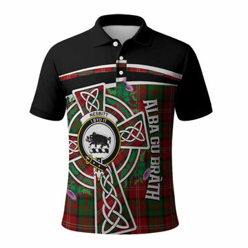 Nesbitt (Nisbet) Tartan Crest Polo Shirt Scottish Thistle Celtic Cross Alba Gu Brath