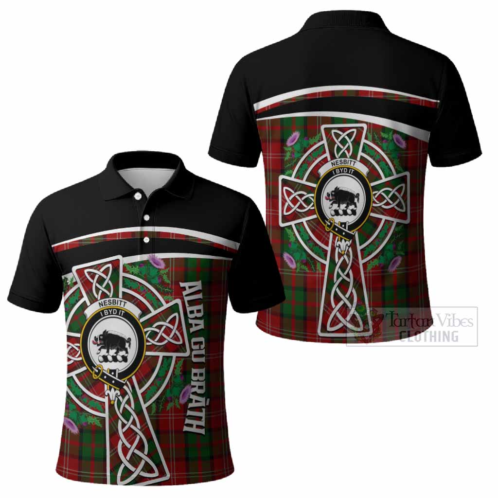 Nesbitt (Nisbet) Tartan Crest Polo Shirt Scottish Thistle Celtic Cross Alba Gu Brath