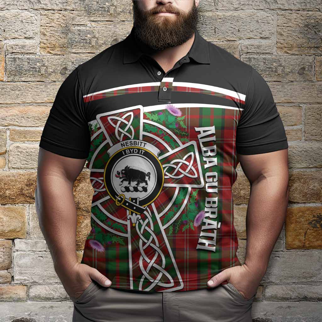 Nesbitt (Nisbet) Tartan Crest Polo Shirt Scottish Thistle Celtic Cross Alba Gu Brath