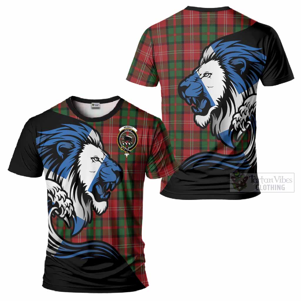 Nesbitt (Nisbet) Tartan Crest T-Shirt Scottish Golden Lions Wave Flow