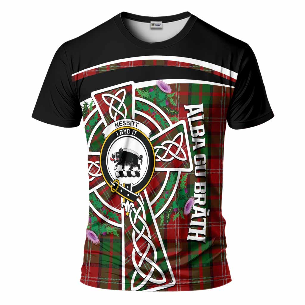 Nesbitt (Nisbet) Tartan Crest T-Shirt Scottish Thistle Celtic Cross Alba Gu Brath