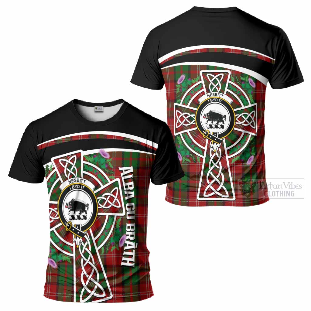 Nesbitt (Nisbet) Tartan Crest T-Shirt Scottish Thistle Celtic Cross Alba Gu Brath
