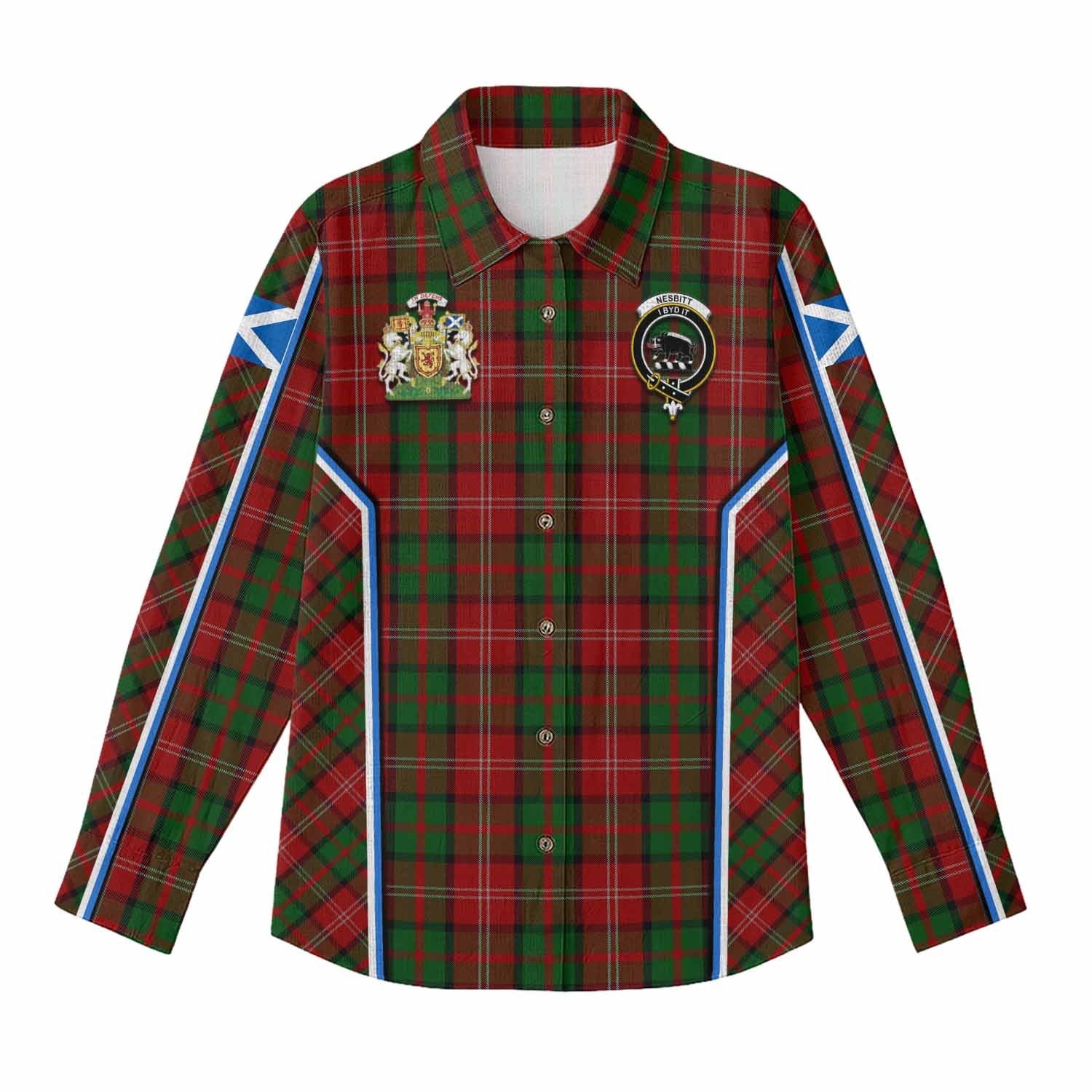 Nesbitt (Nisbet) Tartan Crest Women Casual Shirt Scotland Coat of Arm Flag Style - Tartan Vibes Clothing