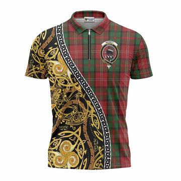 Nesbitt (Nisbet) Tartan Crest Zipper Polo Shirt Celtic Knot and Triple Trickle Spiral Symbols