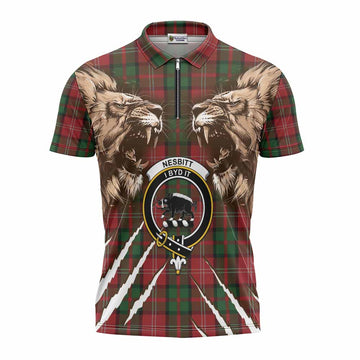Nesbitt (Nisbet) Tartan Crest Zipper Polo Shirt Ferocious Lion Style