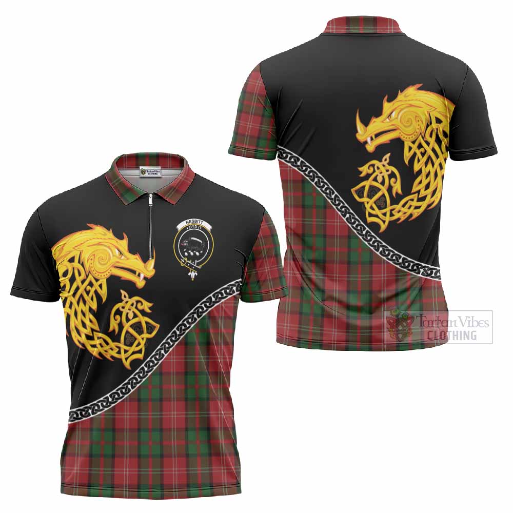 Nesbitt (Nisbet) Tartan Crest Zipper Polo Shirt Legendary Dragon Knot Half Style