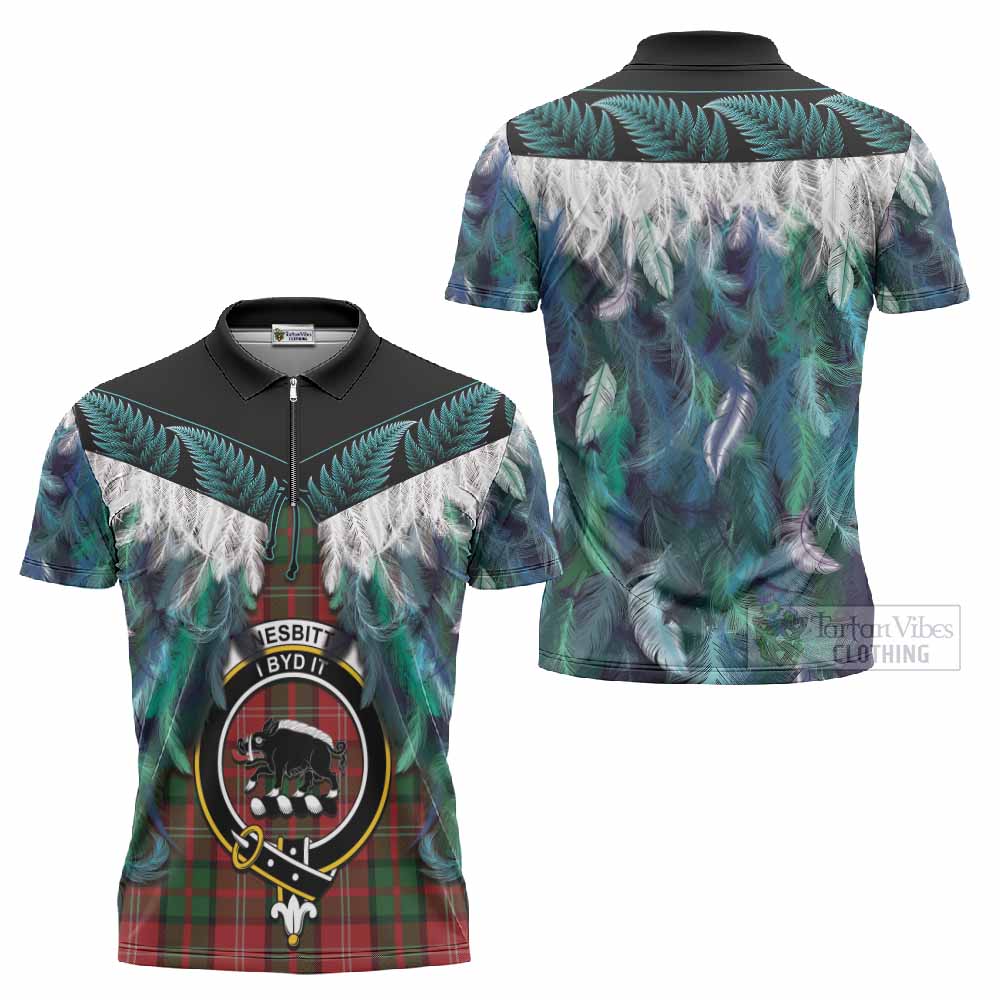 Nesbitt (Nisbet) Tartan Crest Zipper Polo Shirt New Zealand Maori Korowai Cloak