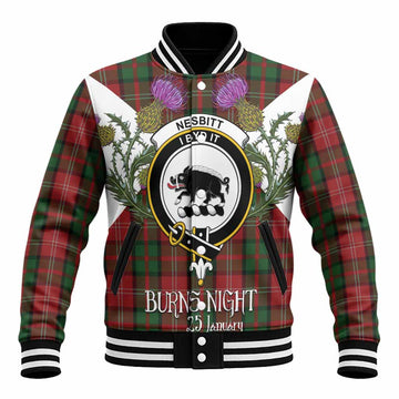 Nesbitt (Nisbet) Tartan Family Crest Baseball Jacket Scottish Burns Night Thistle Floral