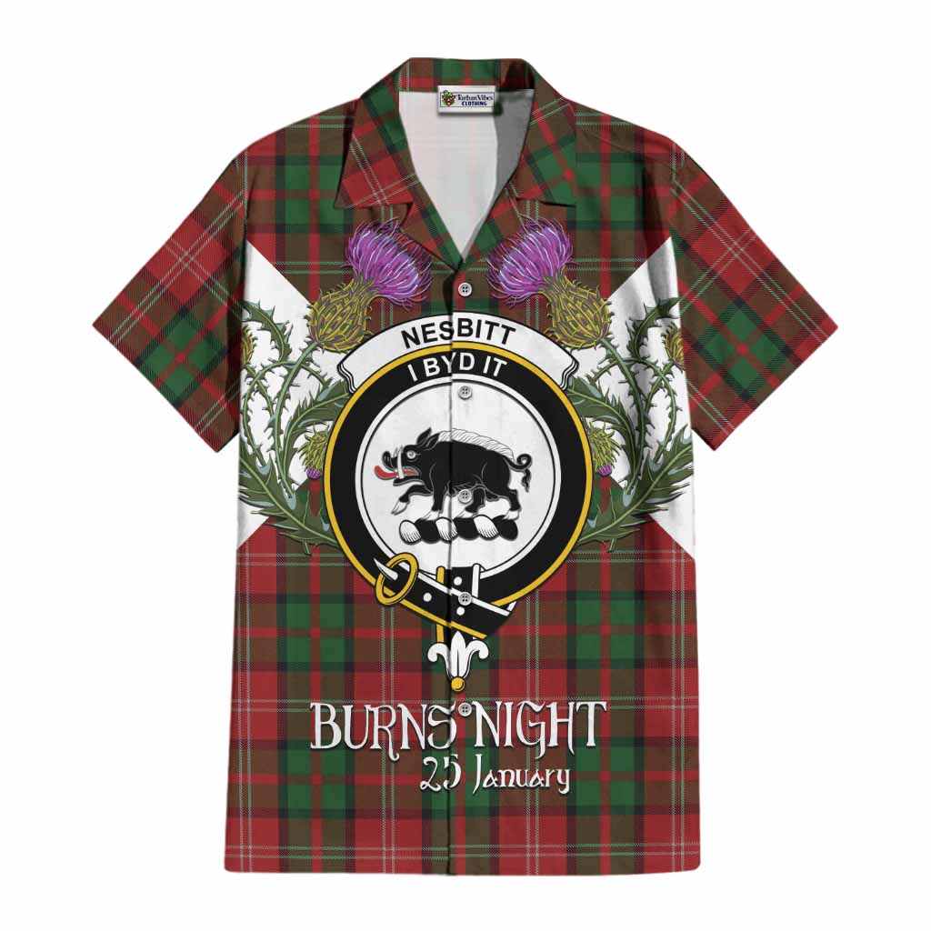 Nesbitt (Nisbet) Tartan Family Crest Cotton Hawaiian Shirt Scottish Burns Night Thistle Floral